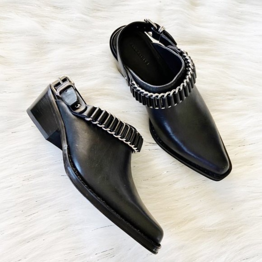 NEW All Saints Black Leather Slingback Ryder Mules 36sz